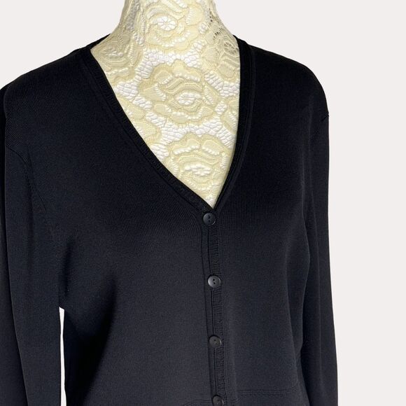 Talbots Nylon Blend Travelers Knit Cardigan V Neck Button Front Black M - Picture 2 of 5